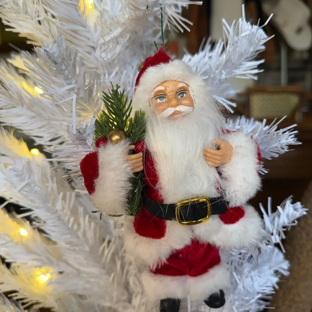 Vintage 1998 Festive Santa Claus Ornament - Red and White
